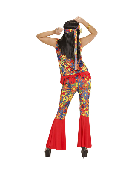 Déguisement hippie femme (top, veste, pantalon, bandeau, collier avec médaillon)