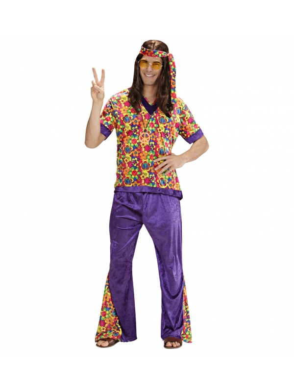 Déguisement Hippie Mauve Homme (chemise, pantalon, bandeau)
