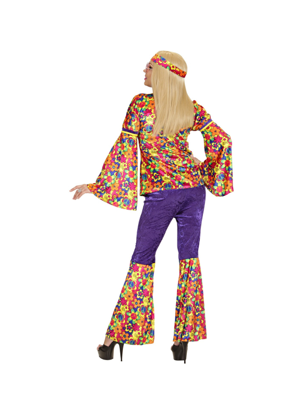 Déguisement hippie femme multicolore (chemise, pantalon, bandeau)