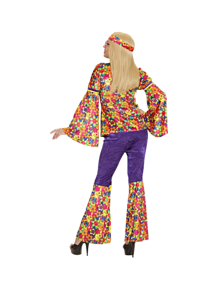 Déguisement hippie femme multicolore (chemise, pantalon, bandeau)