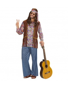 Déguisement Hippie Psychédélique Homme (chemise avec veste, pantalon, bandeau, collier)