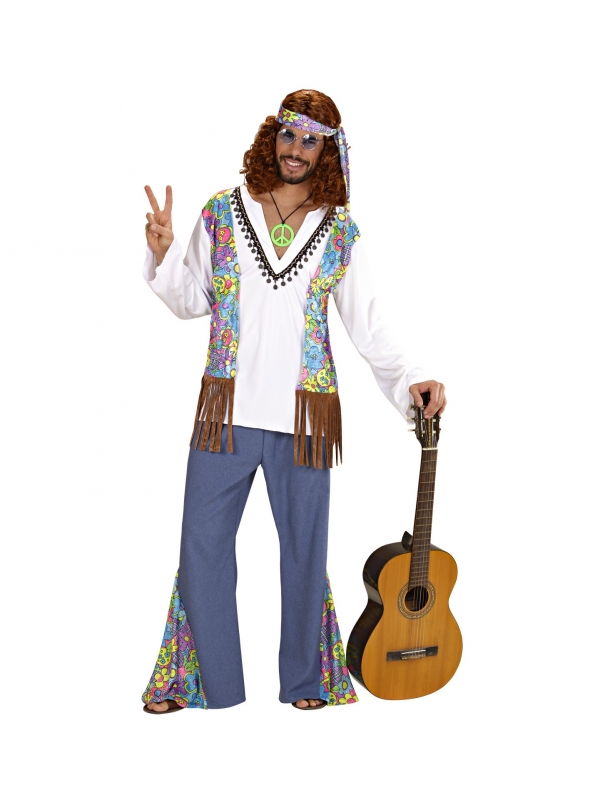 Déguisement Hippie Woodstock Homme (chemise avec gilet, pantalon, bandeau)