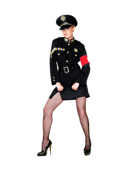 Déguisement policier femme noir (veste, jupe, ceinture, casquette)