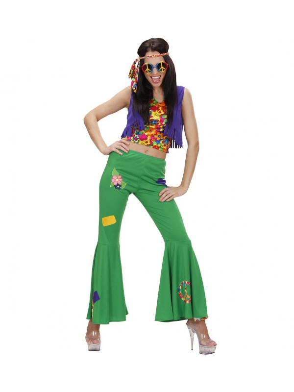 Déguisement hippie femme vert (top, veste, pantalon, bandeau)