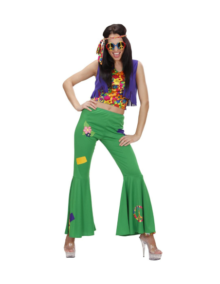 Déguisement hippie femme vert (top, veste, pantalon, bandeau)