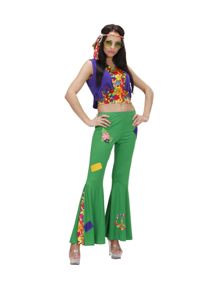 Déguisement hippie femme vert (top, veste, pantalon, bandeau)