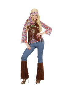 Déguisement hippie Femme (chemise avec veste, pantalon, bandeau pour la tête, collier)
