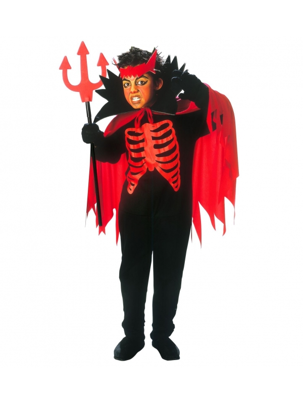 Déguisement diable rouge et noir garçon (costume, cape avec collar, cornes)