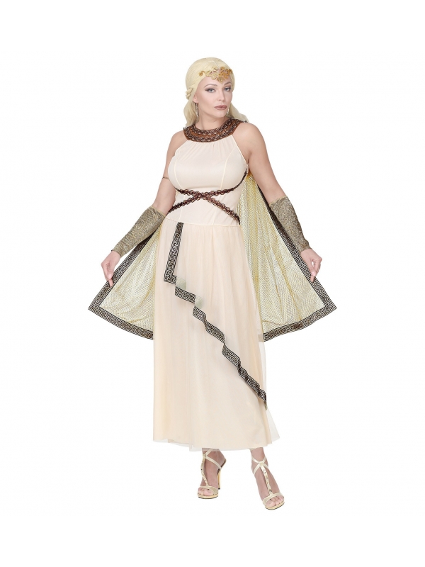 Déguisement déesse grecque/romaine (robe avec cape, manchettes, coiffe)