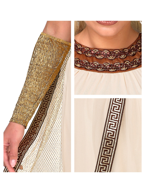 Déguisement déesse grecque/romaine (robe avec cape, manchettes, coiffe)