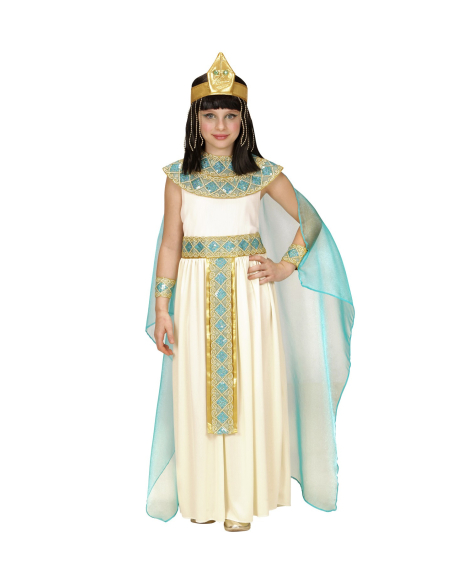 Déguisement Cléopâtre fille (robe avec ceinture, col, manchettes, coiffe, cape)