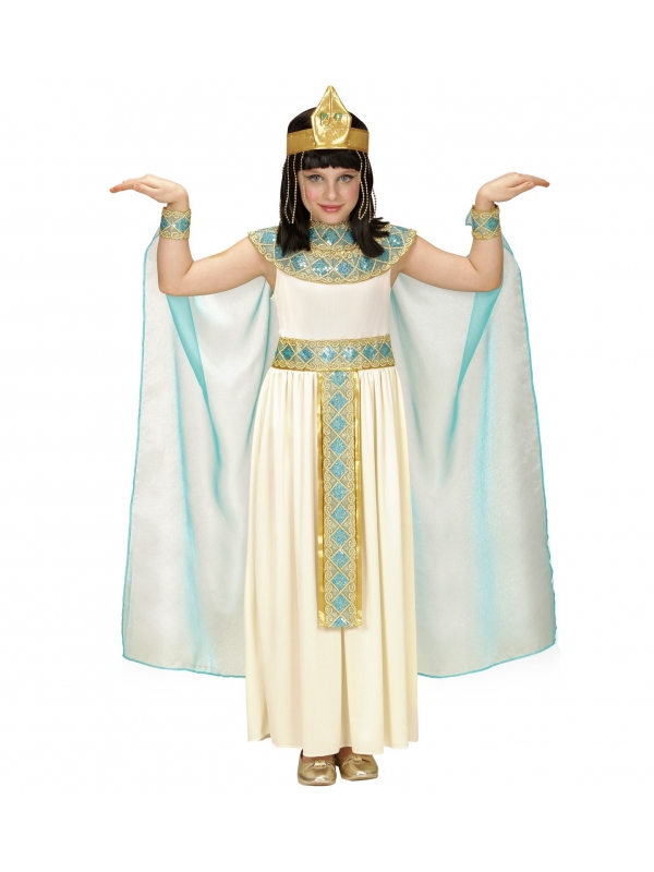 Déguisement Cléopâtre fille (robe avec ceinture, col, manchettes, coiffe, cape)