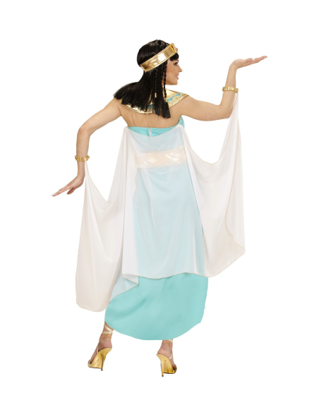 Déguisement Reine d'Egypte bleu et or Fille (robe, ceinture, col, manchettes, coiffe, cape)