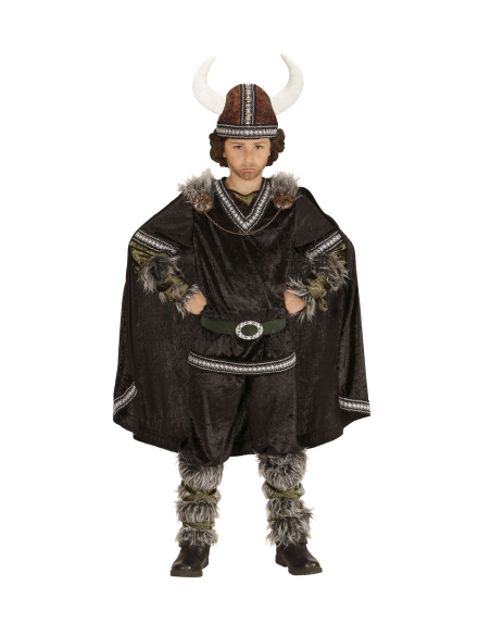 Déguisement viking garçon (manteau, pantalon, ceinture, brassards, jambières, cape, casque)