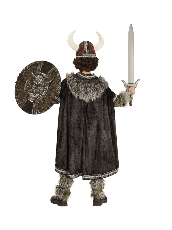 Déguisement viking garçon (manteau, pantalon, ceinture, brassards, jambières, cape, casque)