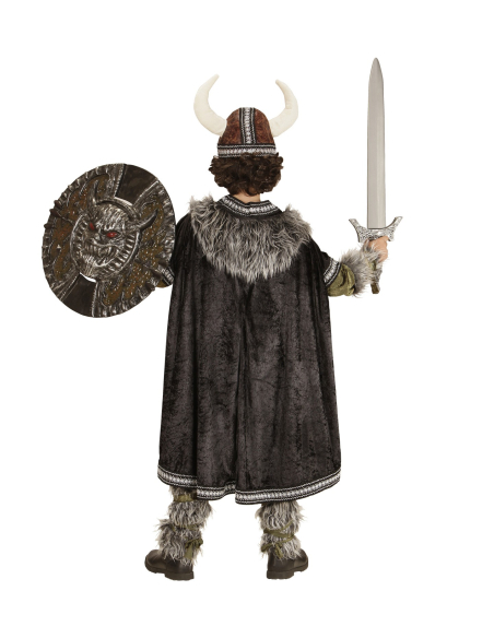 Déguisement viking garçon (manteau, pantalon, ceinture, brassards, jambières, cape, casque)