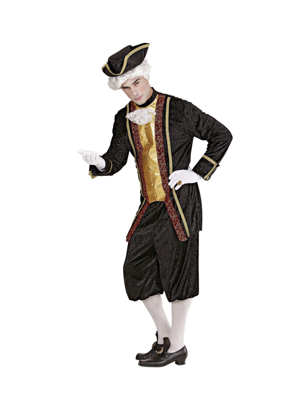 Déguisement Vénitien Noble Homme (veste longue avec jabot, pantalon, chapeau)