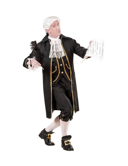Déguisement Musicien Baroque (jaquette longue avec gilet, jabot, pantalon, boucles chaussures)