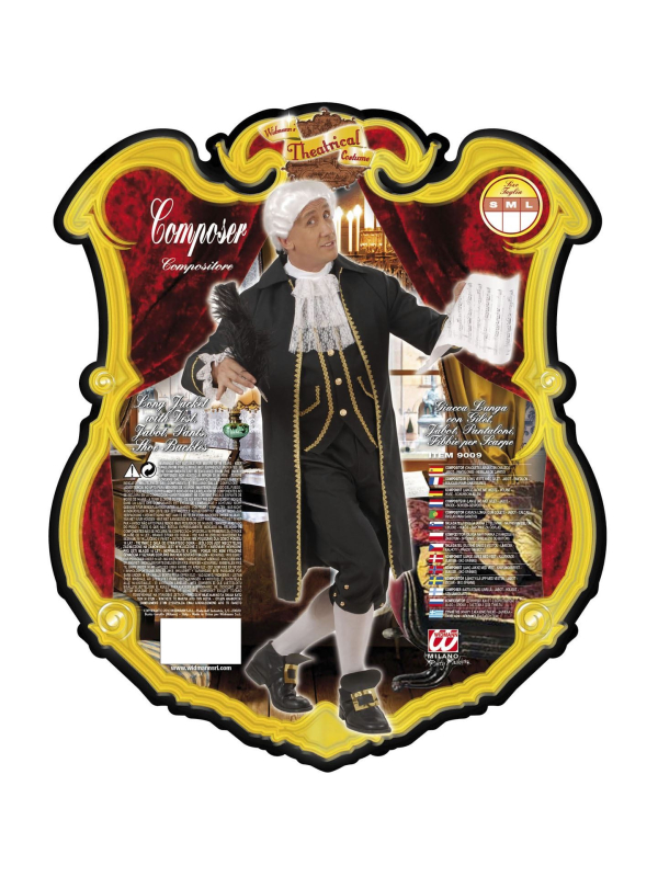 Déguisement Musicien Baroque (jaquette longue avec gilet, jabot, pantalon, boucles chaussures)
