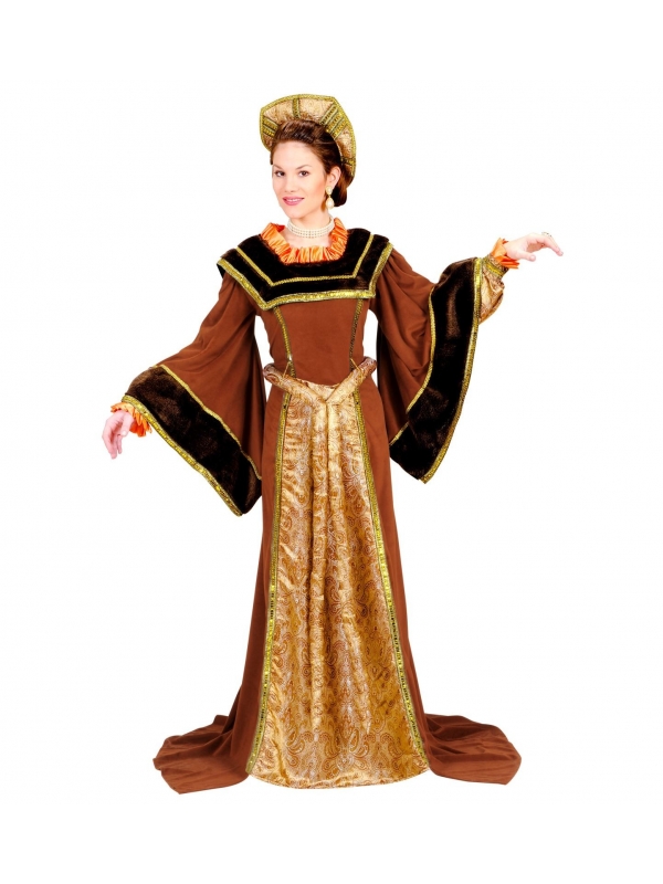 Déguisement médiéval marron, femme (robe, ceinture, chapeau)