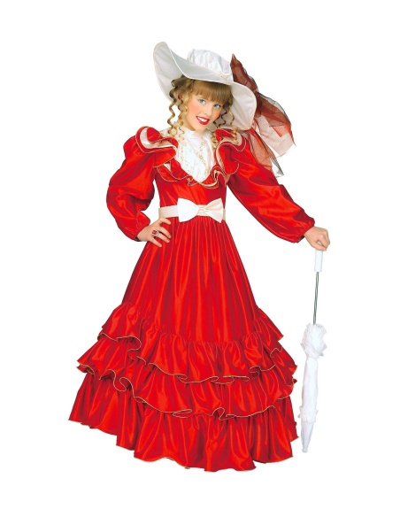 Robe de Princesse rouge, fille (robe avec jupon, ceinture avec rosette, chapeau)