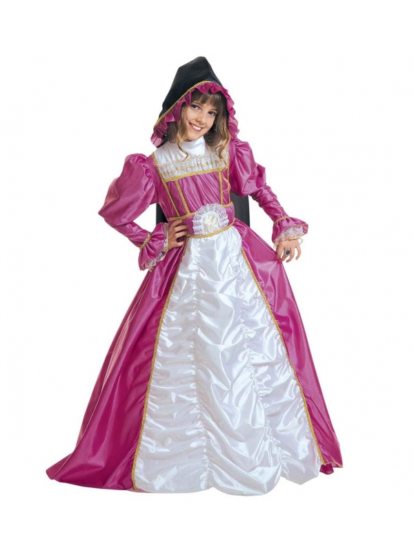 Robe de princesse rose et blanche (robe avec jupon, cape avec capuche)
