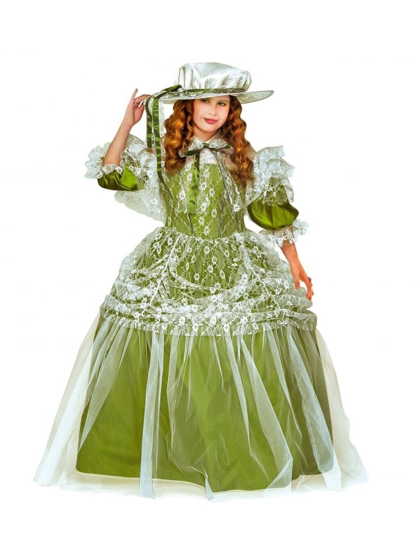 Robe de Princesse verte Enfant (robe avec jupon, chapeau)