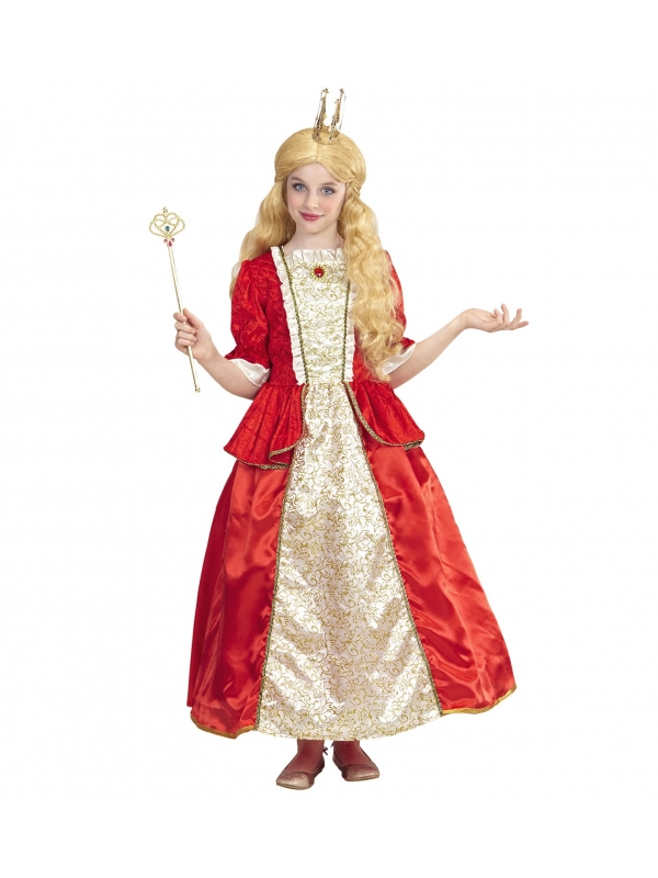 Déguisement Reine Fille rouge et or (robe avec jupon crinoline)