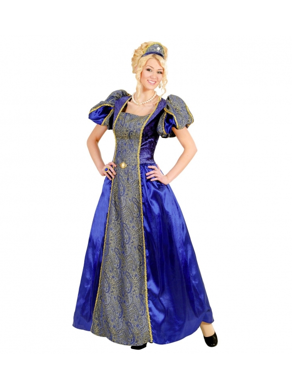 Robe médiévale bleue (robe avec cerceau, et coiffe)