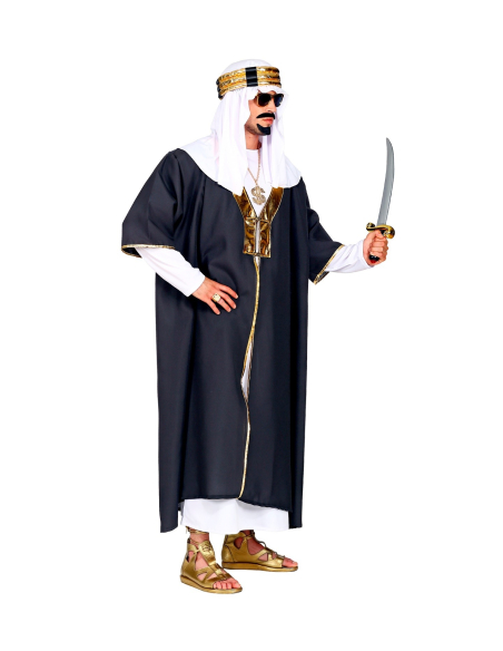 Déguisement Sultan Homme noir et blanc (robe avec manteau, couvre-tete)