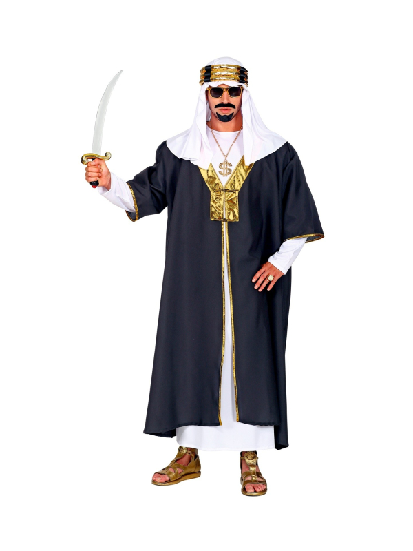 Déguisement Sultan Homme noir et blanc (robe avec manteau, couvre-tete)