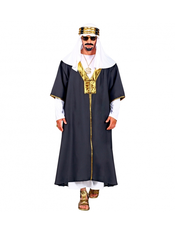 Déguisement Sultan Homme noir et blanc (robe avec manteau, couvre-tete)