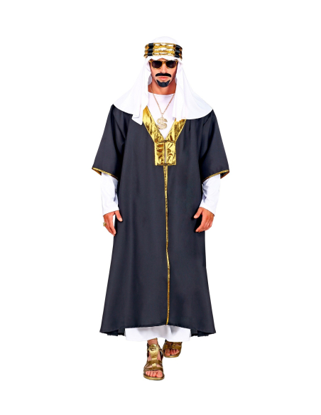 Déguisement Sultan Homme noir et blanc (robe avec manteau, couvre-tete)