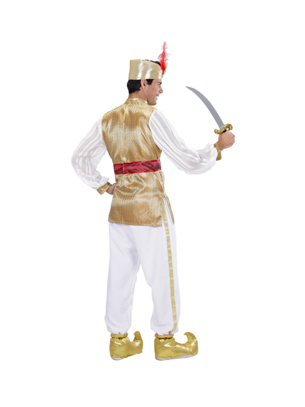 Déguisement Sultan blanc et or, Homme (tunique, ceinture, turban)
