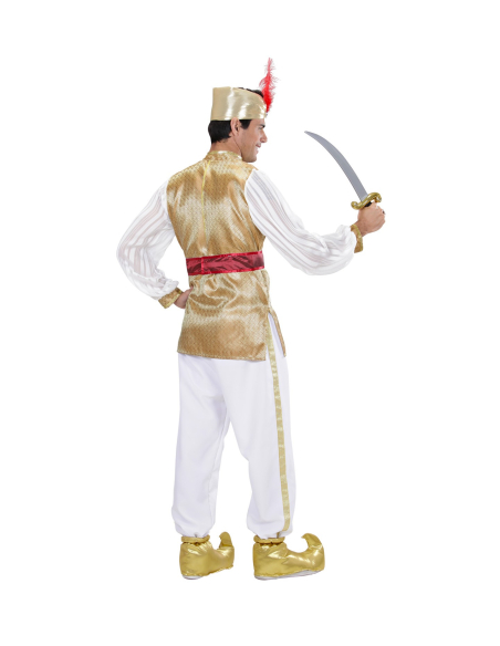 Déguisement Sultan blanc et or, Homme (tunique, ceinture, turban)