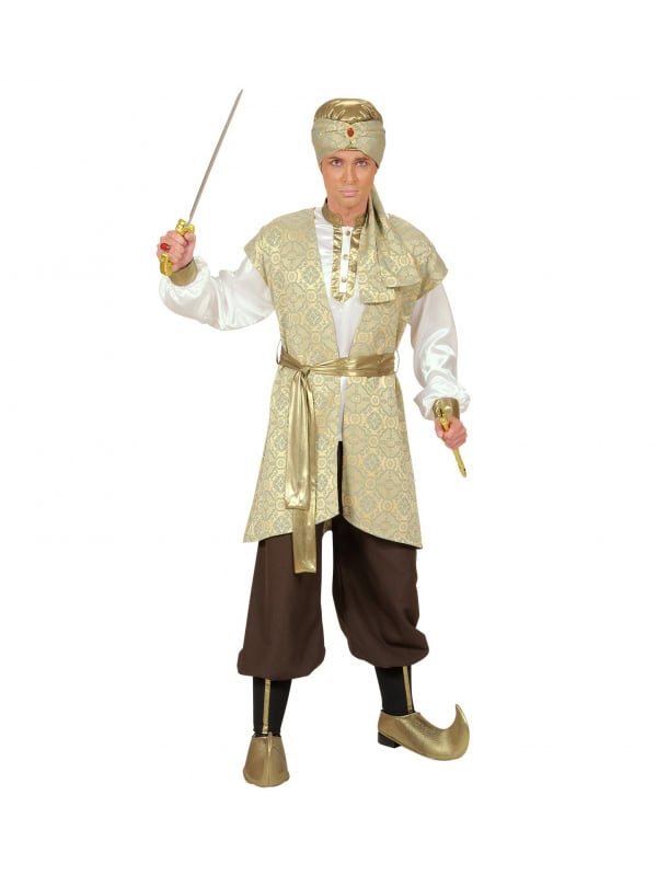Déguisement Prince Perse Homme (chemise, gilet brocart, pantalon, ceinture, couvre chaussures, turban)