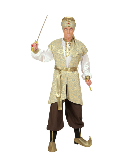 Déguisement Prince Perse Homme (chemise, gilet brocart, pantalon, ceinture, couvre chaussures, turban)