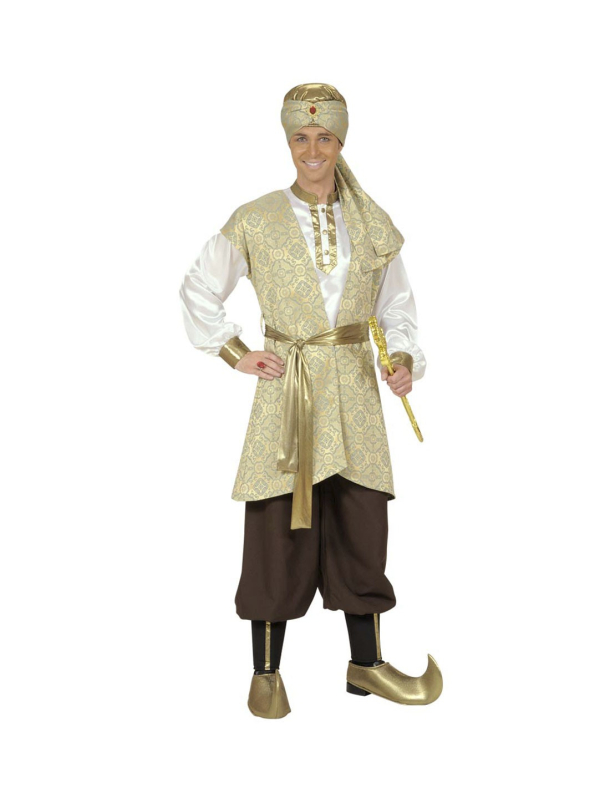Déguisement Prince Perse Homme (chemise, gilet brocart, pantalon, ceinture, couvre chaussures, turban)