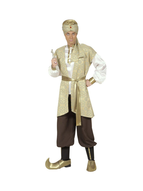 Déguisement Prince Perse Homme (chemise, gilet brocart, pantalon, ceinture, couvre chaussures, turban)