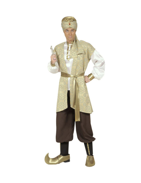 Déguisement Prince Perse Homme (chemise, gilet brocart, pantalon, ceinture, couvre chaussures, turban)