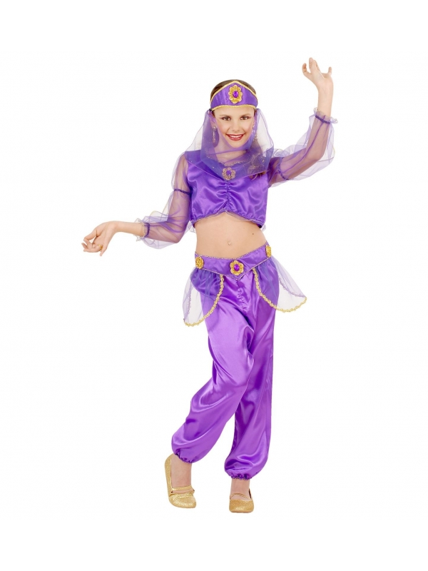 Déguisement Odalisque enfant, violet (chemise, pantalon, ceinture, coiffe avec voile)