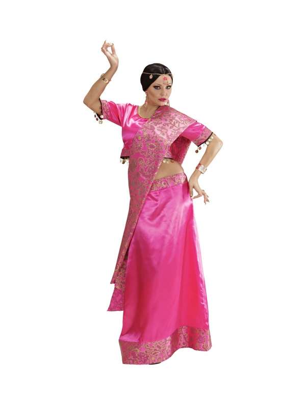 Déguisement Hindoue femme rose (top, jupe, étole)