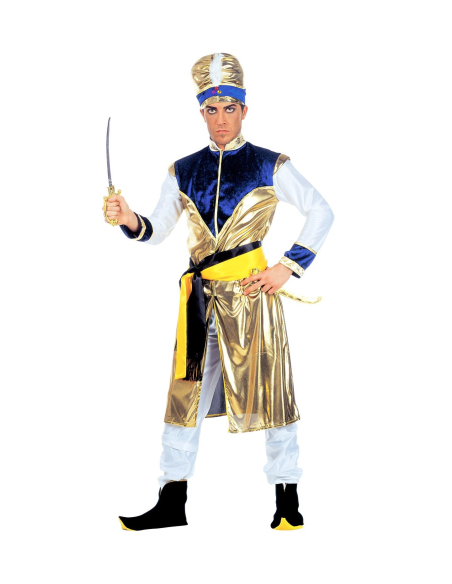 Déguisement Maharajah Homme (veste longue, pantalon, ceinture, surchaussures, turban avec pierres précieuses)