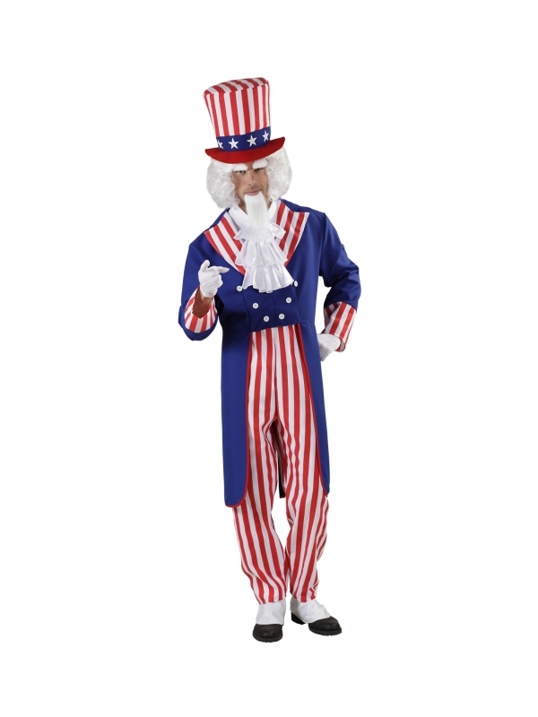 Déguisement Mister América Homme (veste, chemise avec jabot, pantalon, chapeau)