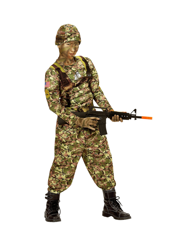 Déguisement militaire garçon (maillot muscles, pantalon, casque)