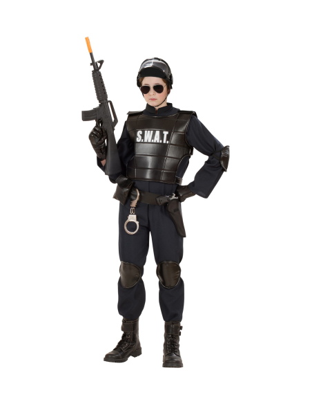 Déguisement Agent S.W.A.T. Garçon (combinaison, gilet pare-balles, ceinture avec holster et bourse, protège genoux et coudes, ma