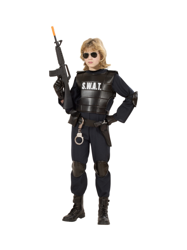 Déguisement Agent S.W.A.T. Garçon (combinaison, gilet pare-balles, ceinture avec holster et bourse, protège genoux et coudes, ma