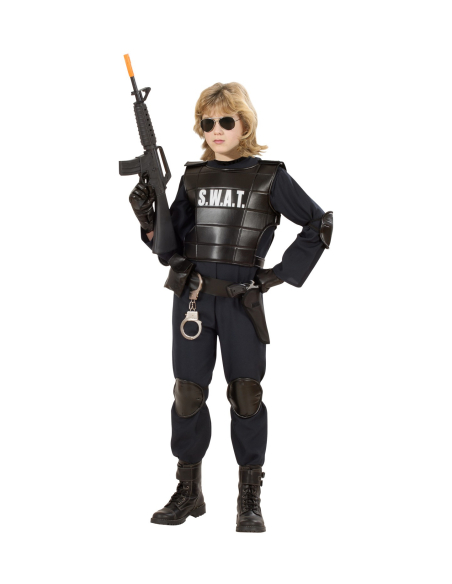 Déguisement Agent S.W.A.T. Garçon (combinaison, gilet pare-balles, ceinture avec holster et bourse, protège genoux et coudes, ma
