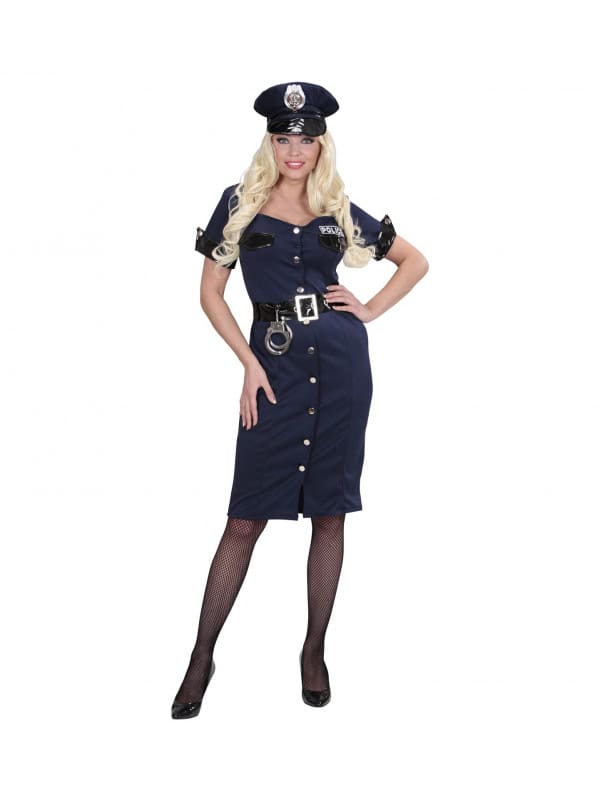 Déguisement policière noir (robe, ceinture, casquette)