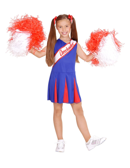 Déguisement pom pom girl enfant, bleu et rouge (robe)